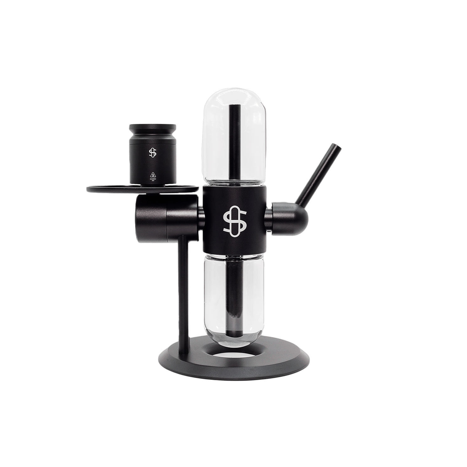 Stündenglass Kompact gravity infuser angled view with rotating glass globes
